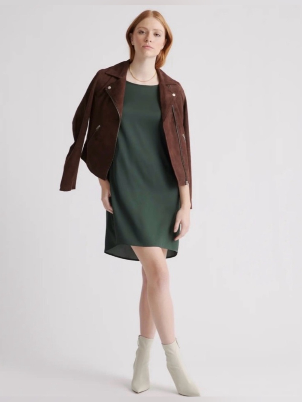 NWT Quince Washable Stretch Silk Tee Dress in Forest Green Size L - Picture 7 of 8